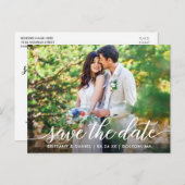 Moderne Script Koppel Foto Sla de datum op W Aankondigingskaart (Voorkant / Achterkant)