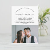 Moderne Script Koppels Douche Foto uitnodiging (Staand voorkant)