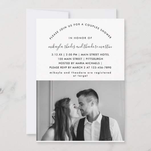 Moderne Script Koppels Douche Foto uitnodiging (Voorkant)