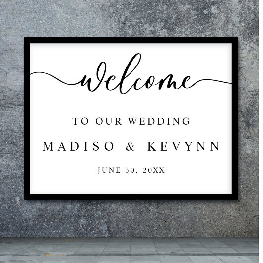 Moderne Script Koppels Namen Bruiloft Welkomstbord Poster