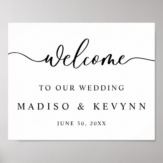 Moderne Script Koppels Namen Bruiloft Welkomstbord Poster (Voorkant)