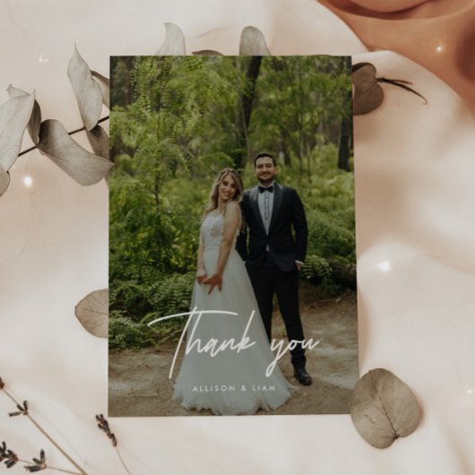 Moderne Script Lettering Huwelijksfoto Bedankkaart