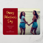 Moderne script lettertype Fijne Valentijnsdag Foto Folie Feestdagenkaart (Voorkant)