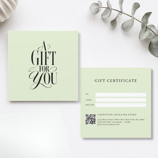 Moderne script lettertype groene QR-code cadeaubon