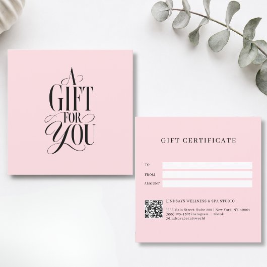 Moderne script lettertype roze QR-code cadeaubon