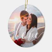 Moderne Script Liefdeskoppel Foto Keramisch Ornament (Links)