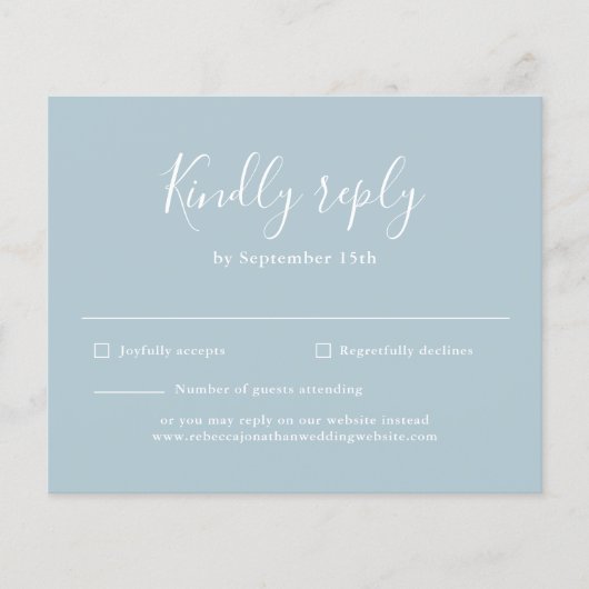 Moderne Script Light Blue Budget Wedding RSVP Flyer (Voorkant)