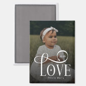 Moderne Script Love Aangepaste Nieuwe Baby Foto Magneet (Voorkant / Achterkant)