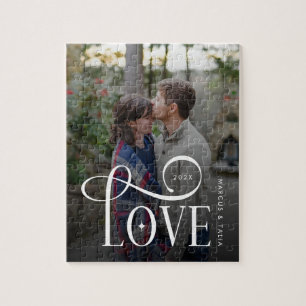 Moderne Script Love Aangepaste Verloving Foto Legpuzzel