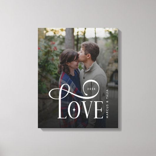 Moderne Script Love Aangepaste Verloving Foto van Canvas Afdruk (Voorkant)