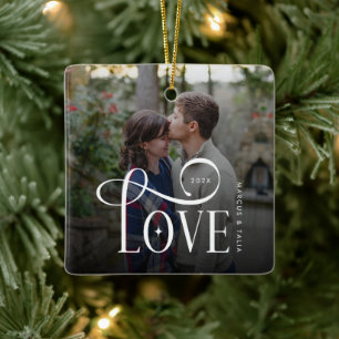 Moderne Script Love Aangepaste Verloving Foto van Keramisch Ornament