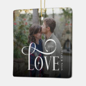 Moderne Script Love Aangepaste Verloving Foto van Keramisch Ornament (Links)