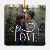 Moderne Script Love Aangepaste Verloving Foto van Keramisch Ornament (Achterkant)