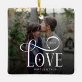 Moderne Script Love Aangepaste Verloving Foto van Keramisch Ornament (Voorkant)