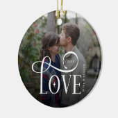 Moderne Script Love Aangepaste Verloving Foto van Keramisch Ornament (Links)