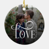 Moderne Script Love Aangepaste Verloving Foto van Keramisch Ornament (Achterkant)