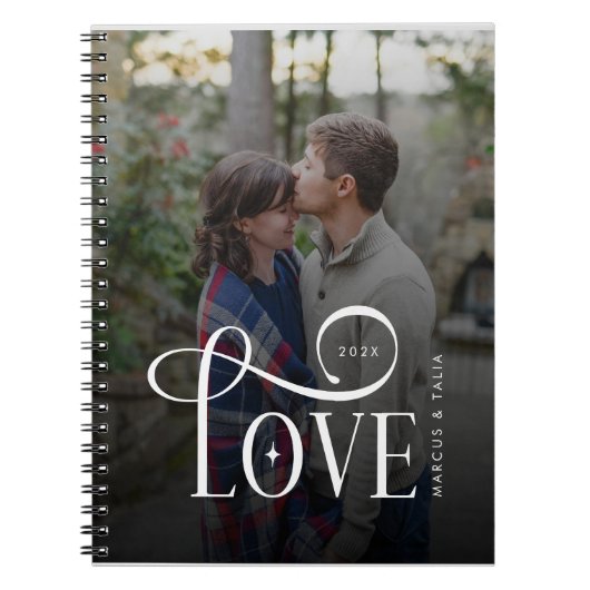 Moderne Script Love Aangepaste Verloving Foto van Notitieboek (Voorkant)
