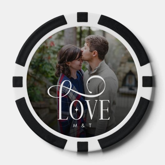 Moderne Script Love Aangepaste Verloving Foto van Poker Chips (Voorkant)