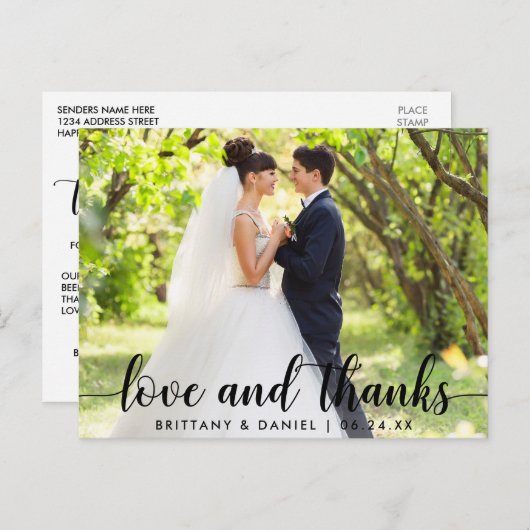 Moderne Script Love and Bedankt Couple Wedding Briefkaart (Voorkant / Achterkant)