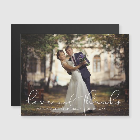 Moderne Script LOVE and BEDANKT Photo Wedding (Voorkant / Achterkant)