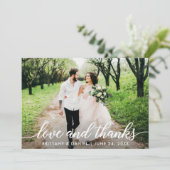 Moderne Script Love and Bedankt Wedding Photo (Staand voorkant)