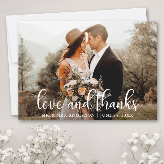 Moderne Script Love and Bedankt Wedding Photo