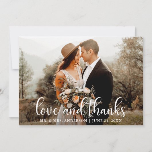 Moderne Script Love and Bedankt Wedding Photo (Voorkant)