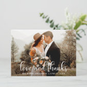 Moderne Script Love and Bedankt Wedding Photo (Staand voorkant)