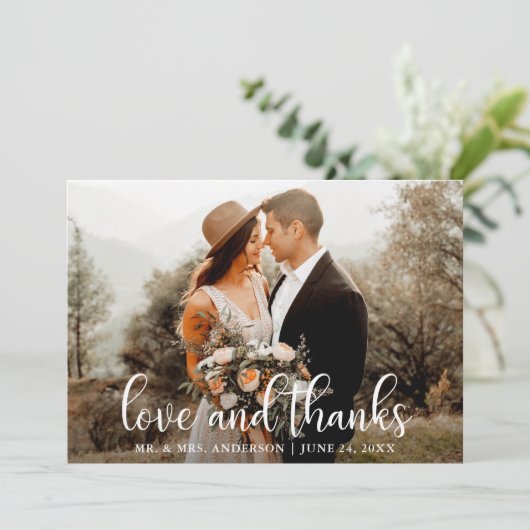 Moderne Script Love and Bedankt Wedding Photo (Staand voorkant)
