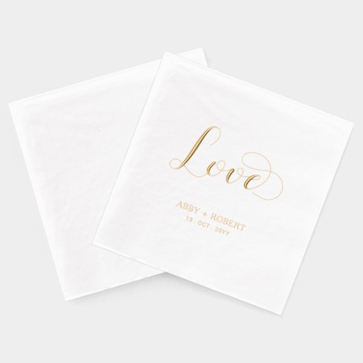 Moderne Script Love | Naam Koppel Aangepast Huweli Folie Servetten (Achterkant)