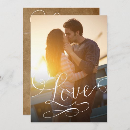 Moderne Script Love Romantic Photo Save the Date (Voorkant / Achterkant)