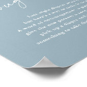 Moderne Script Luiers Gedachten Blauwe Baby Shower Poster (Hoek)