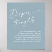 Moderne Script Luiers Gedachten Blauwe Baby Shower Poster (Voorkant)