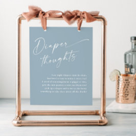 Moderne Script Luiers Gedachten Blauwe Baby Shower Poster