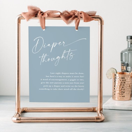 Moderne Script Luiers Gedachten Blauwe Baby Shower Poster