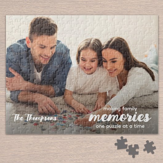 Moderne Script Maakt Herinneringen Familie Foto Legpuzzel