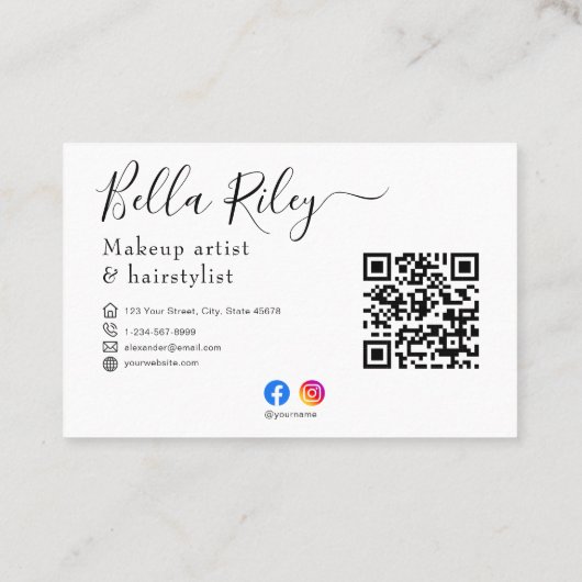 Moderne Script Make-up artiest & haarstylist QR Co Visitekaartje (Achterkant)