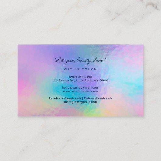 Moderne Script Make-up Artiest Iridescent Visitekaartje (Achterkant)