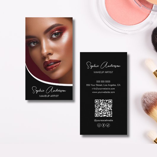 Moderne Script Make-up Artiest Zwart en Wit Visitekaartje