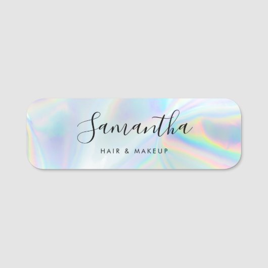 Moderne Script Make-up Beautician Holographic Naamplaatje (Voorkant)