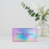 Moderne Script Makeup Artist Faux Holographic Busi Visitekaartje (Staand voorkant)