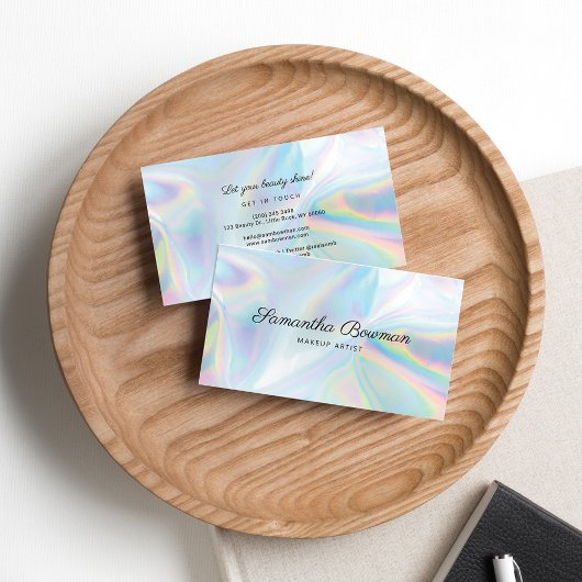 Moderne Script Makeup Artist Faux Holographic Visitekaartje