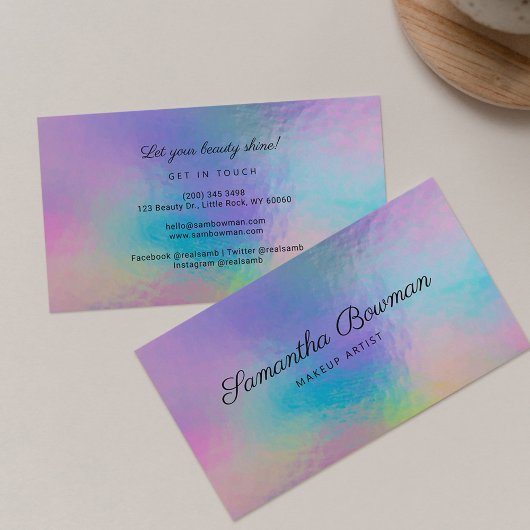 Moderne Script Makeup Artist Faux Holographic Visitekaartje
