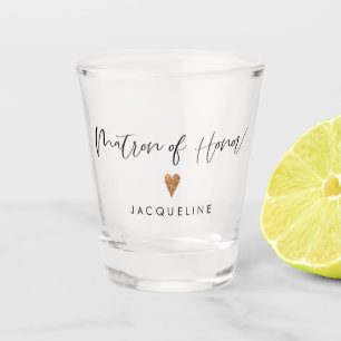 Moderne Script Matron of Honor Roos Gold Heart Nam Shot Glas