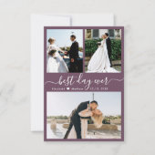 Moderne Script Mauve 3 Photo Collage Wedding Bedankkaart (Voorkant)