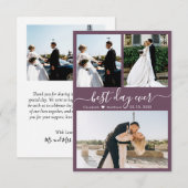 Moderne Script Mauve 3 Photo Collage Wedding Bedankkaart (Voorkant / Achterkant)