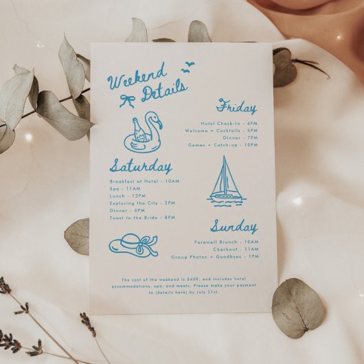 Moderne Script Meer Bachelorette Weekend Details Informatiekaartje