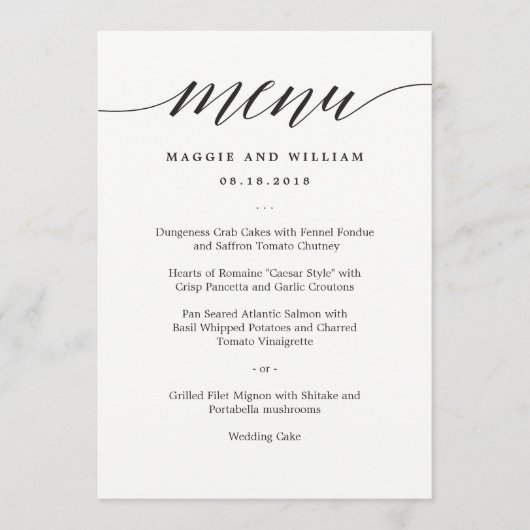 Moderne Script-menukaart Menu (Voorkant)