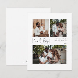 Moderne Script Merry & Bright Centered Driefoto's Feestdagenkaart