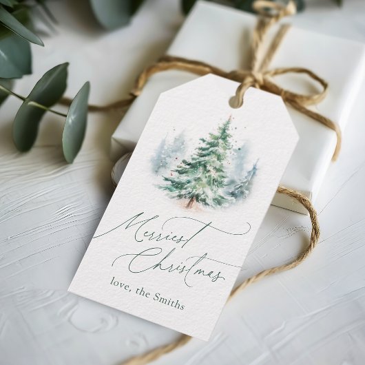 Moderne Script Merry Christmas Dennengewas Cadeaulabel